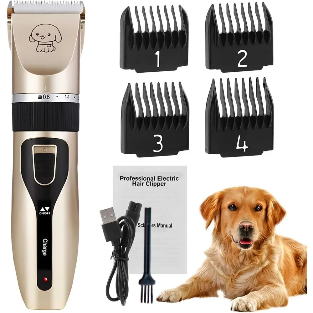 NEW Rechargeable Pet Grooming Clippers with 4 Guide Combs – Gold